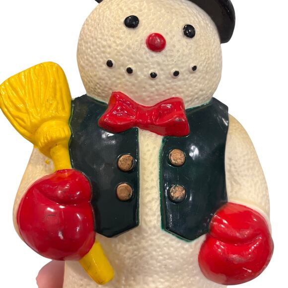 Vintage Snowman Blow Mold Tabletop 10.5” Plastic Christmas Holiday Decoration - Picture 2 of 7